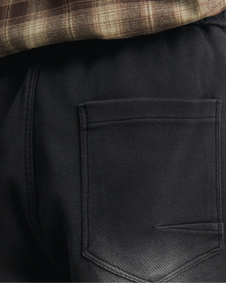 Black Washed Soft Feel Straigh Leg Pants with Waistband and Drawstrings