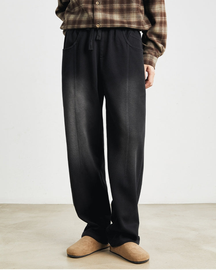 Black Washed Soft Feel Straigh Leg Pants with Waistband and Drawstrings